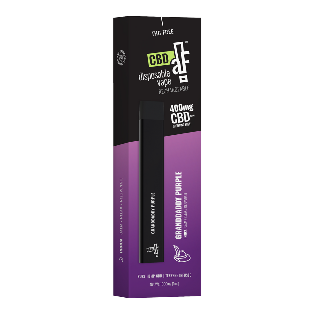 CBDaF! Disposable Pen 400mg CBD Isolate Granddaddy Purple CBDaF! Disposable Pen 400mg CBD Isolate Granddaddy Purple